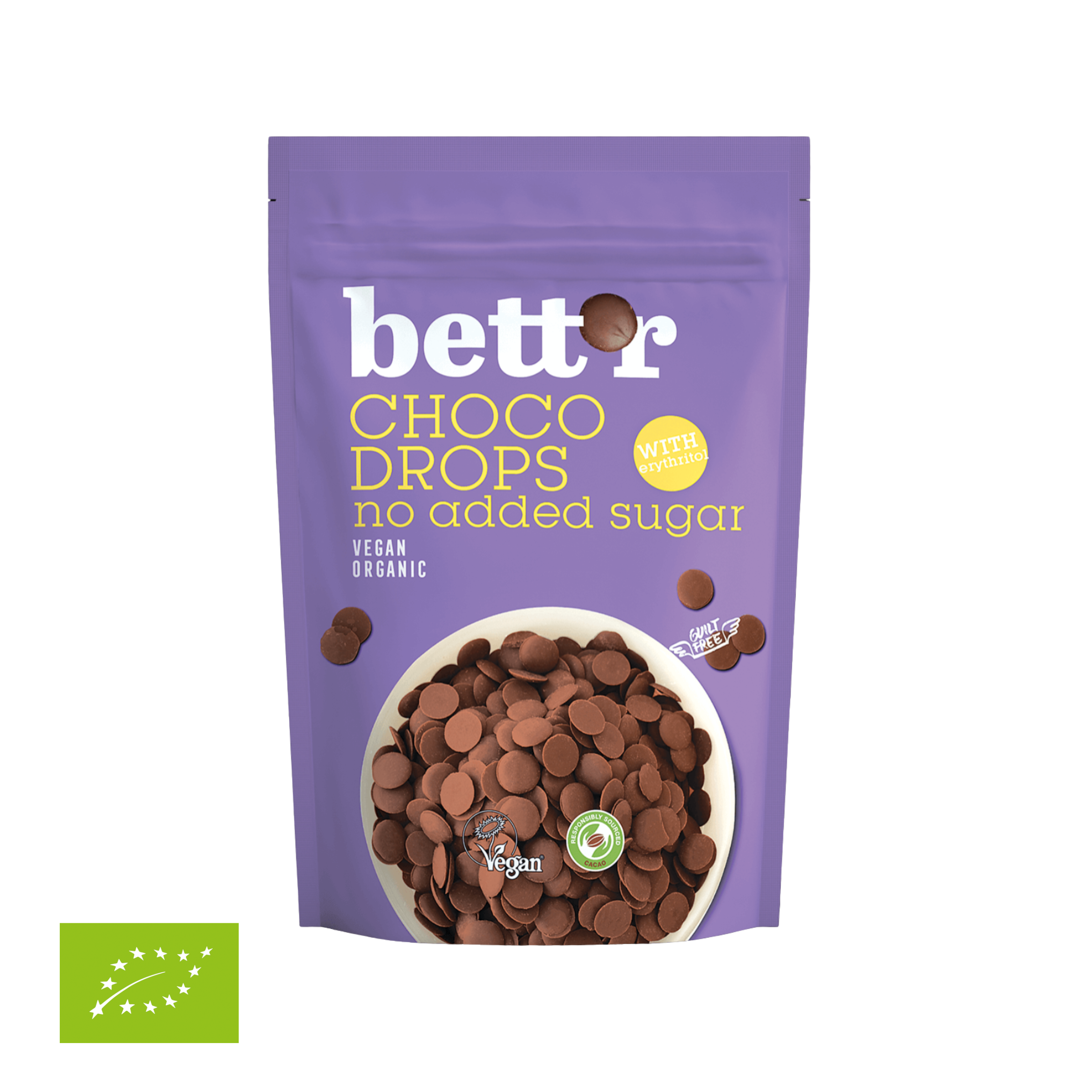 CHOCO DROPS su eritritoliu, Bett'r, 200g – Bettr Food Lietuva
