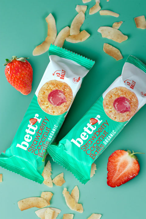 Ekologiški vaisių rutuliukai su kokosų ir braškių įdaru